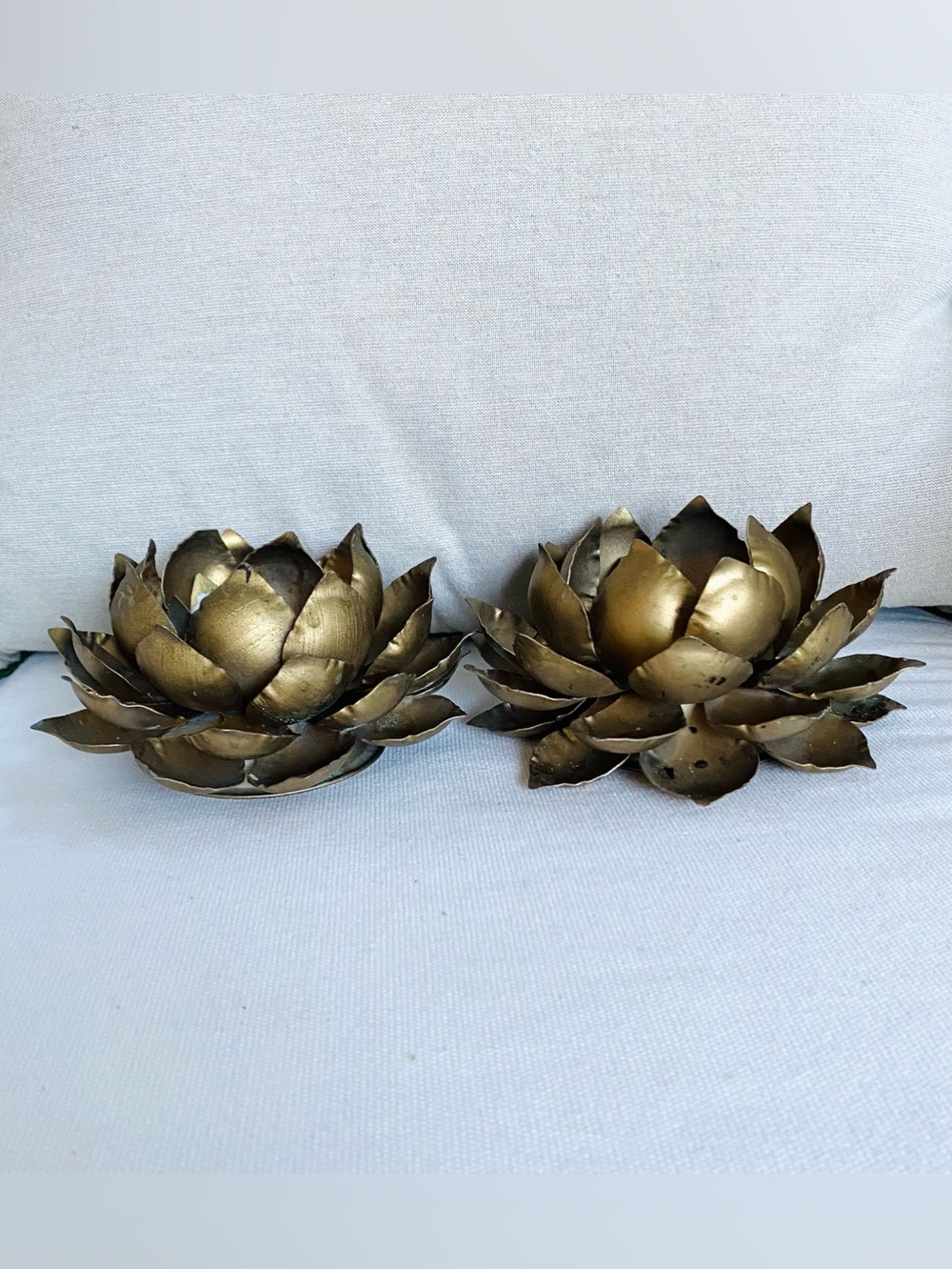 Vintage Brass Lotus Flower Candle Holders - Pair MCM Hollywood Regency Boho